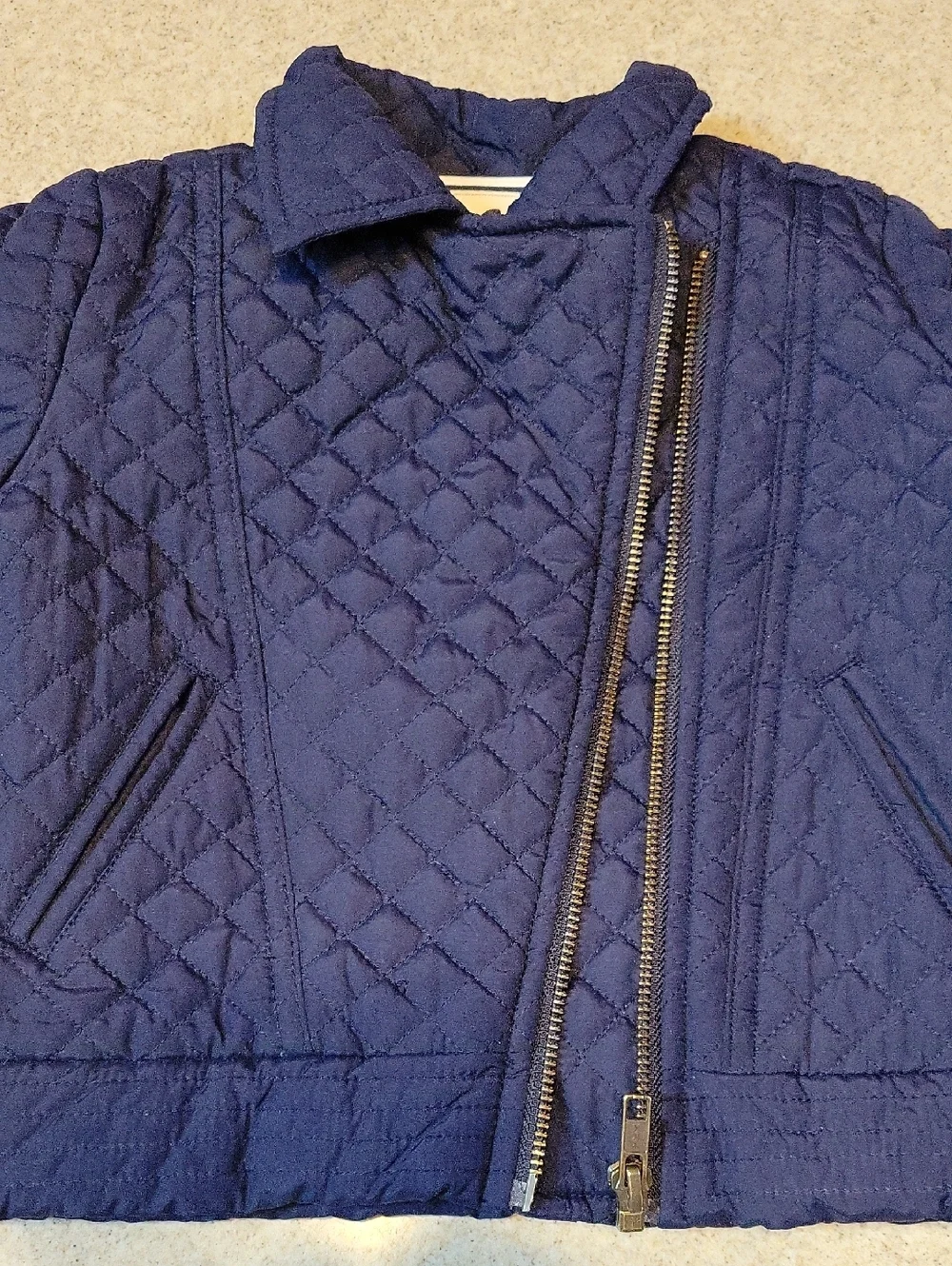 Gymboree Quilted Asymmetrical Zip Navy Jacket Size XS